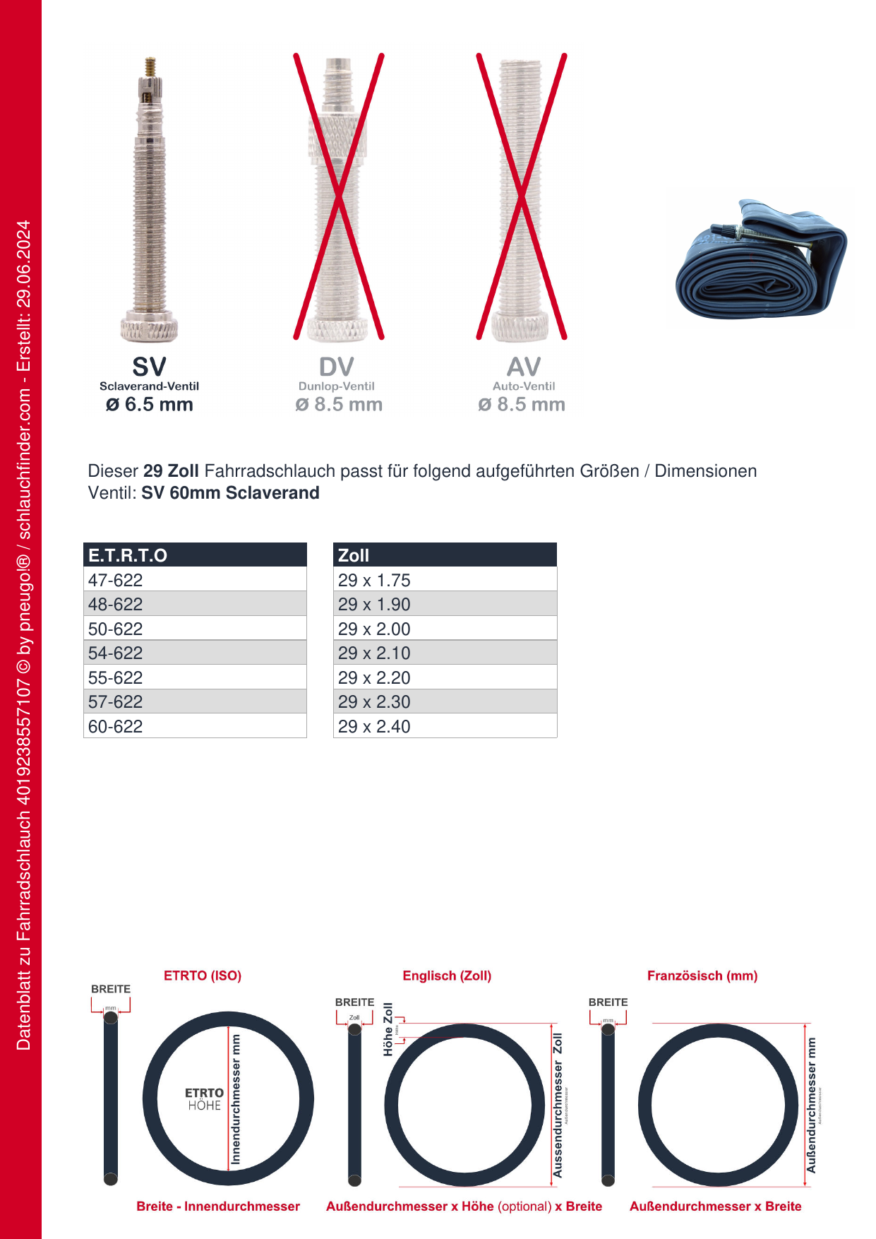 Fahrradschlauch Continental MTB 29 Light