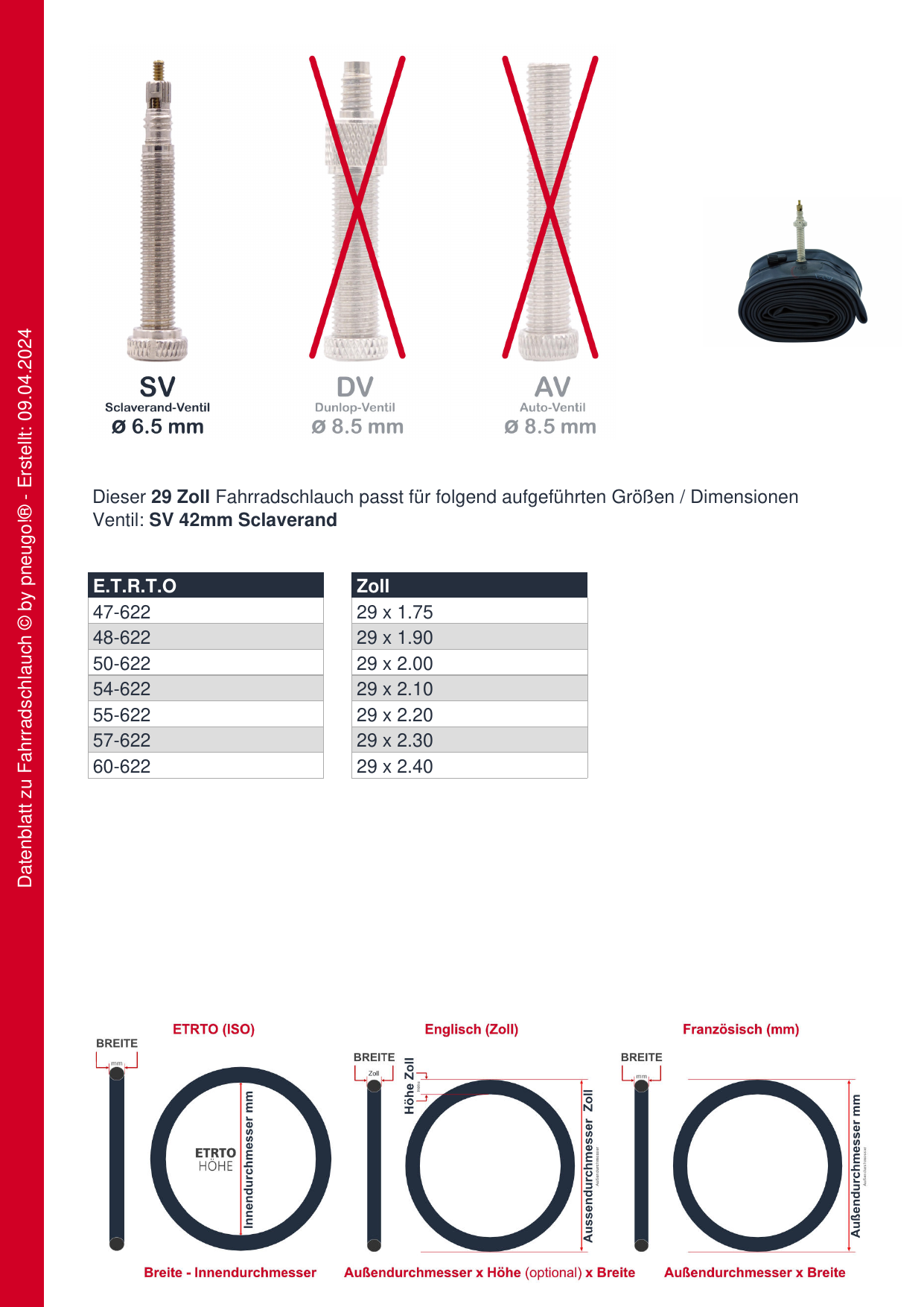 Fahrradschlauch Continental MTB 29 Light