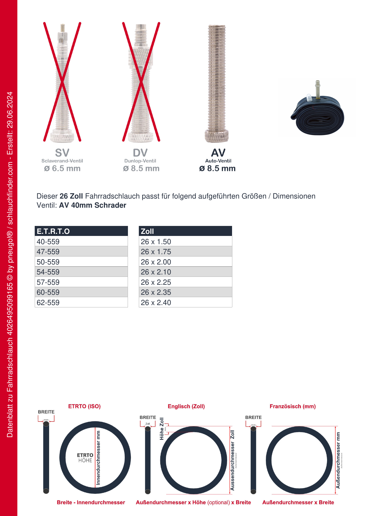 Fahrradschlauch Schwalbe AV13