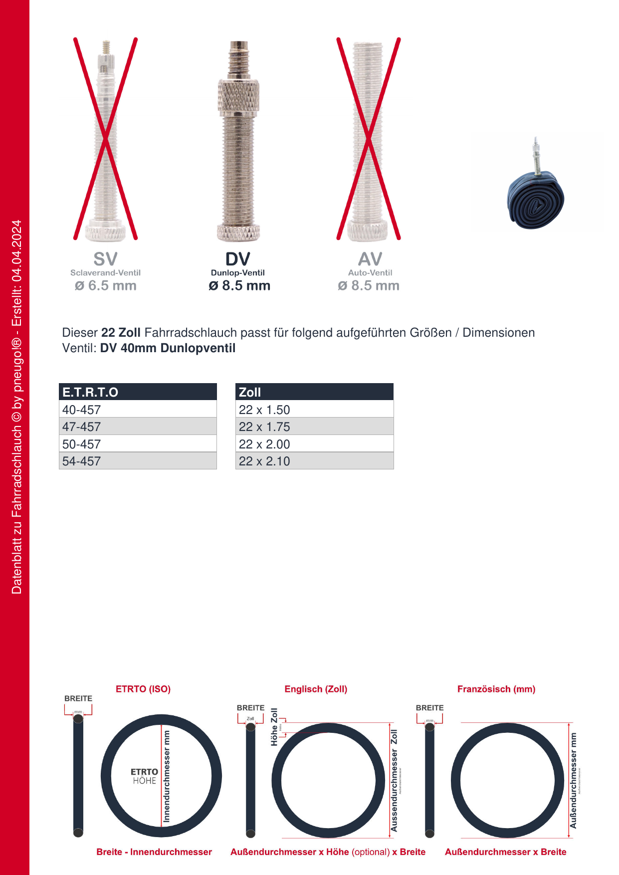 Fahrradschlauch Schwalbe DV8B